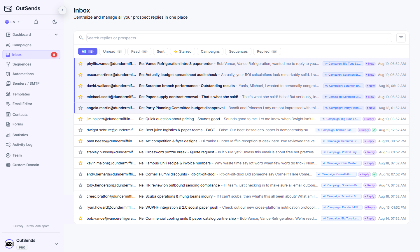 OutSends Unified Inbox Preview